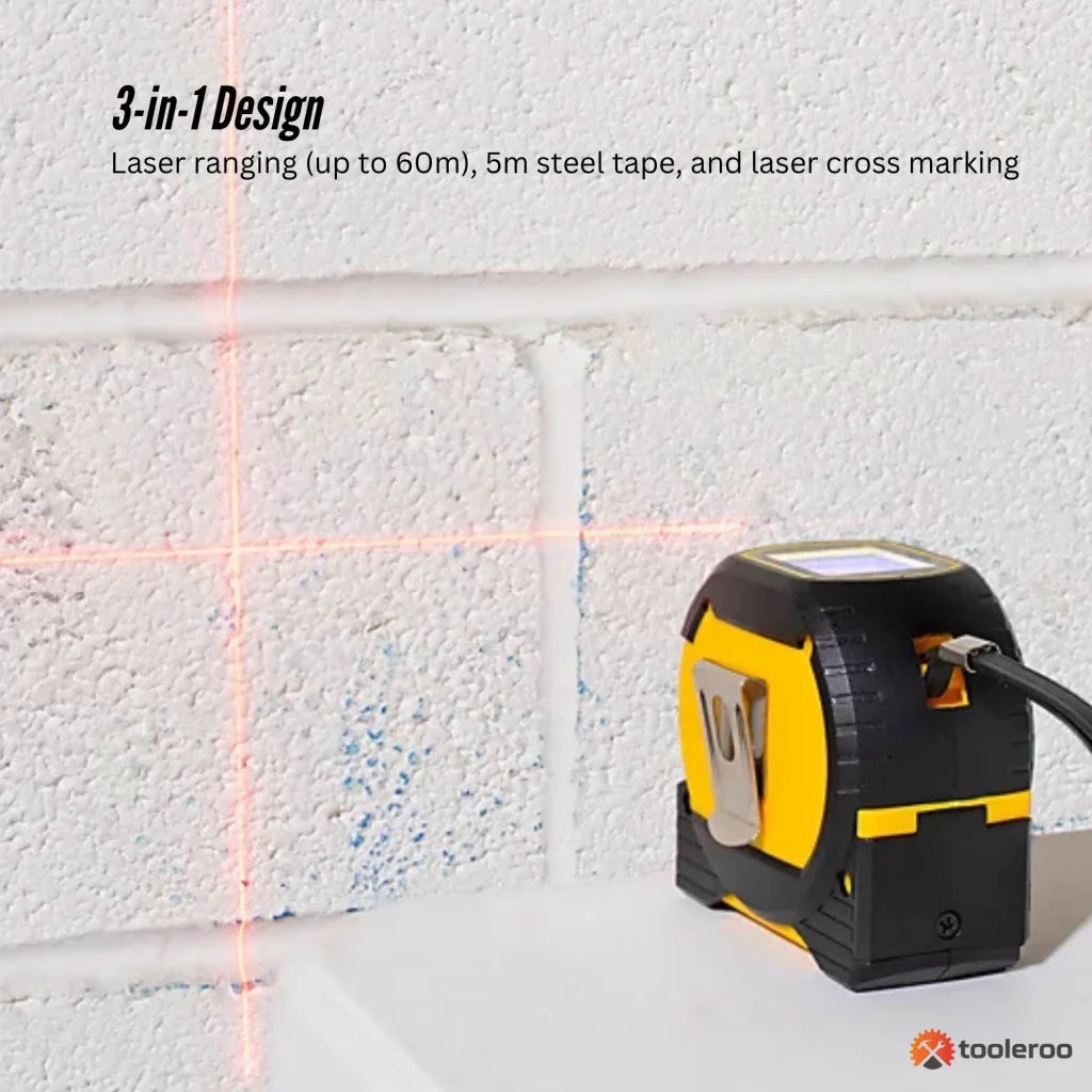 Tooleroo 60m Digital Laser Tape Measure + 5m Steel Tape –