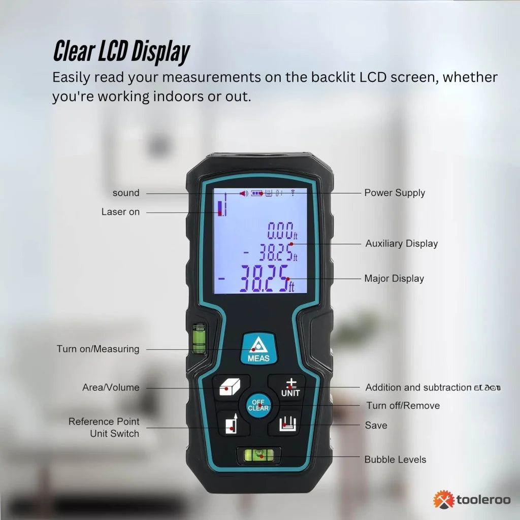 Tooleroo 70m Digital Laser Distance Measurer - LCD Area