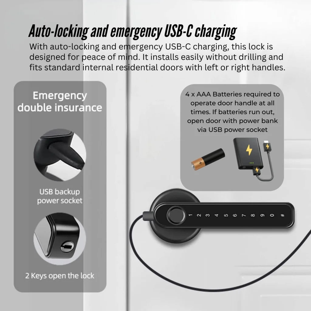 Tooleroo Digital Smart Door Lock Handle - 5in1 Keypad Home
