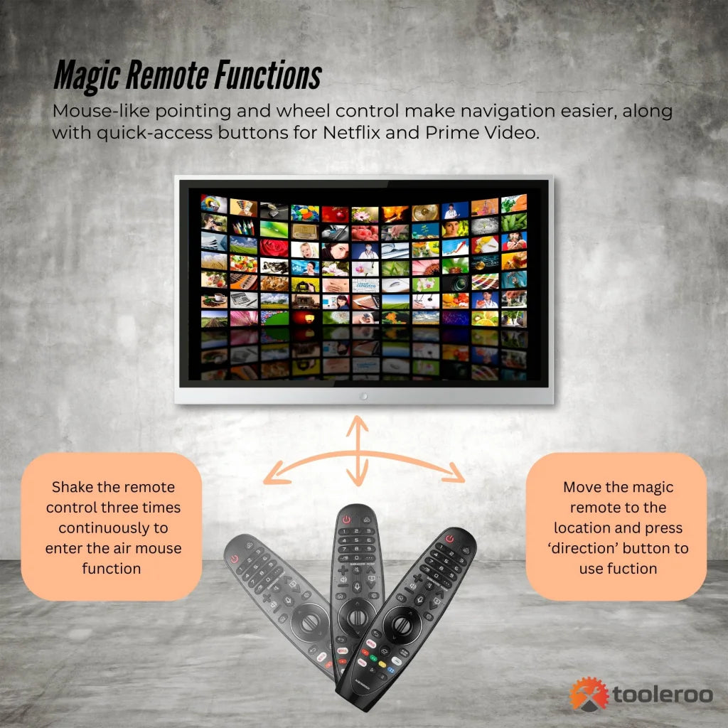Tooleroo smart TV with compact layout and accessory details