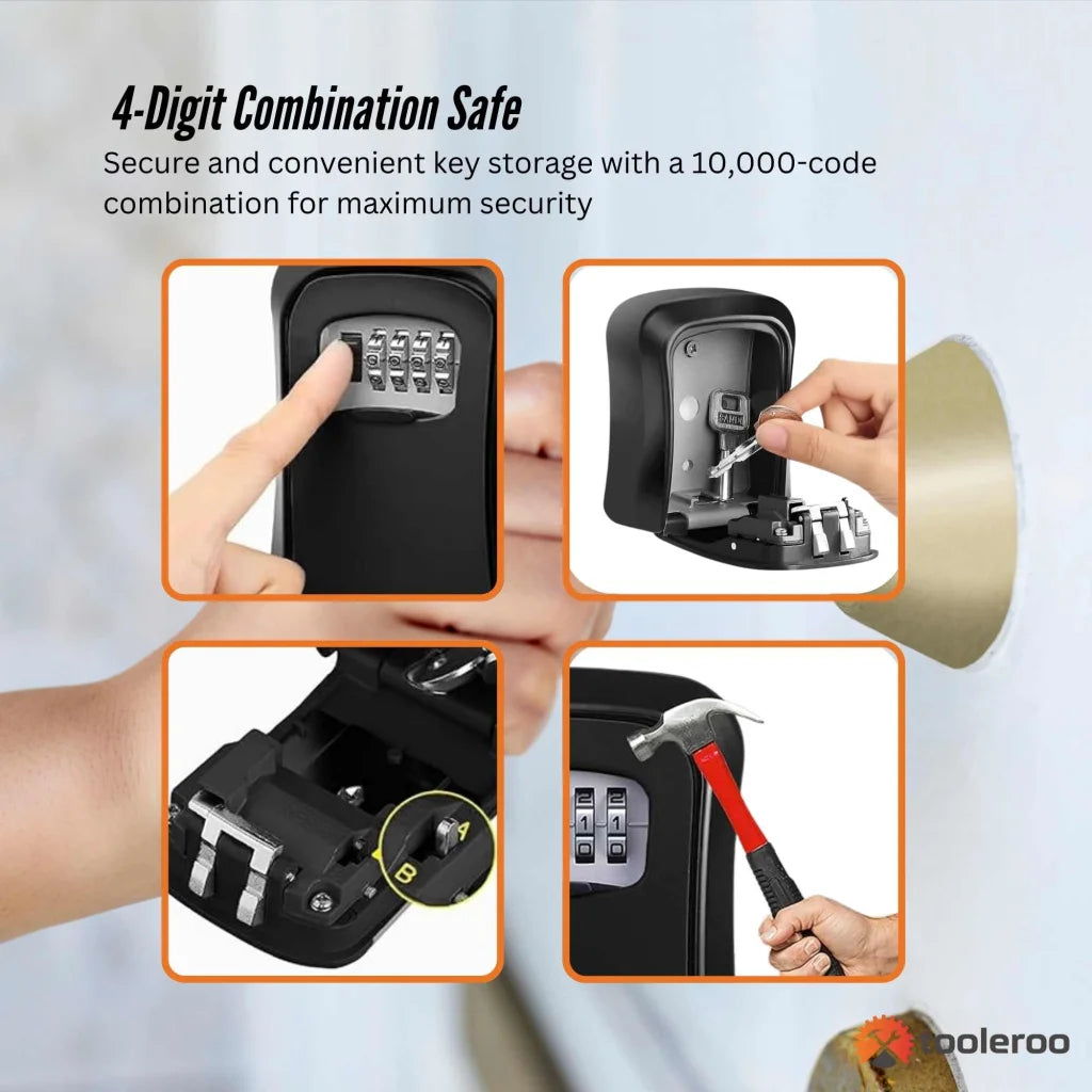 Tooleroo Wall Mount Key Lock Box – 4-Digit Safe
