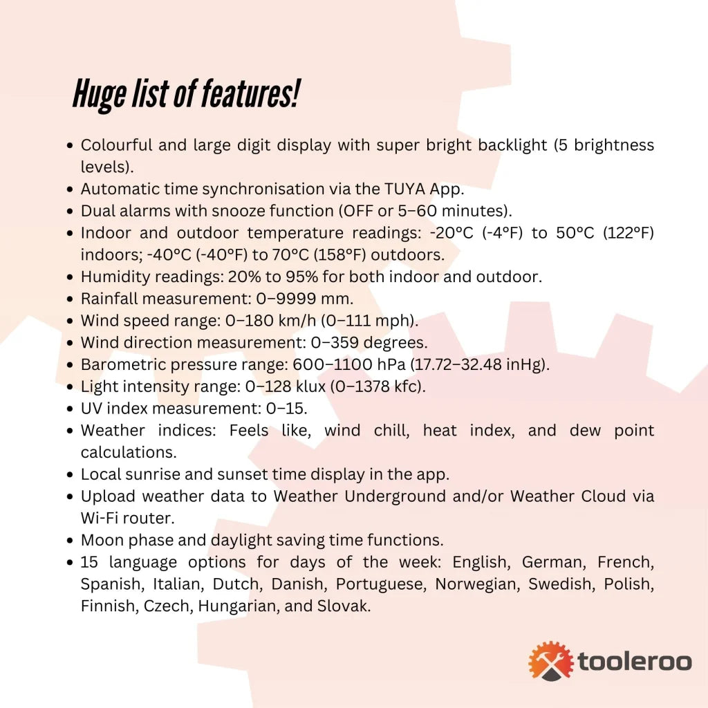 Tooleroo Weather Station 7-in-1 Professional Home Forecast