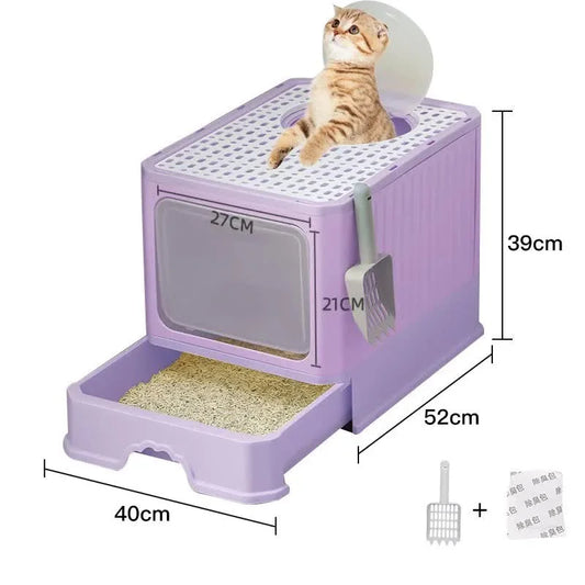Top-Entry Cat Litter Box with Drawer-Enclosed Design Easy