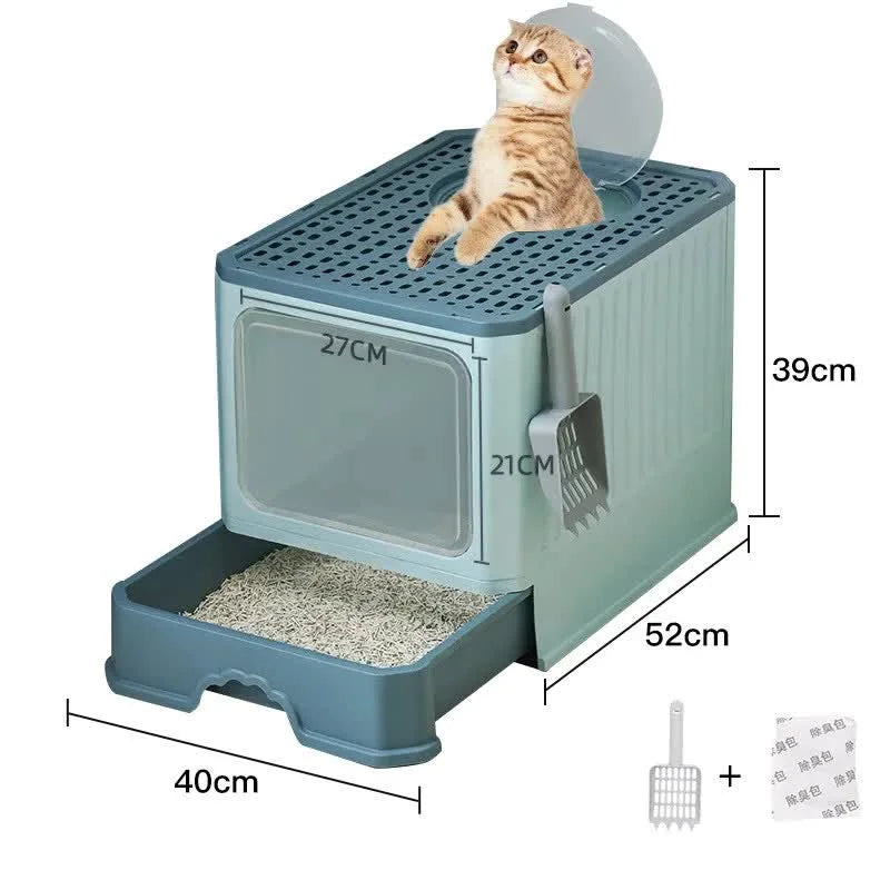 Top-Entry Cat Litter Box with Drawer-Enclosed Design Easy