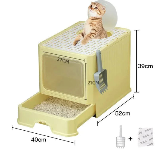 Top-Entry Cat Litter Box with Drawer-Enclosed Design Easy