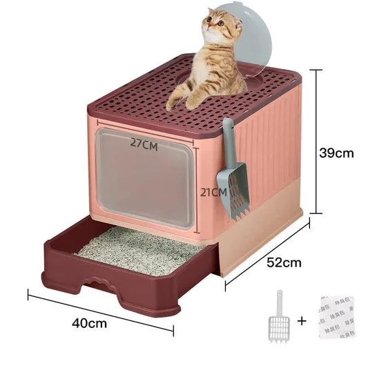 Top-Entry Cat Litter Box with Drawer-Enclosed Design Easy