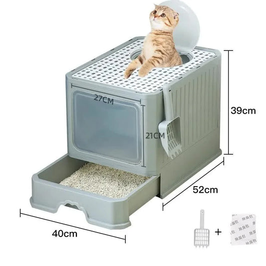 Top-Entry Cat Litter Box with Drawer - Enclosed Design Easy