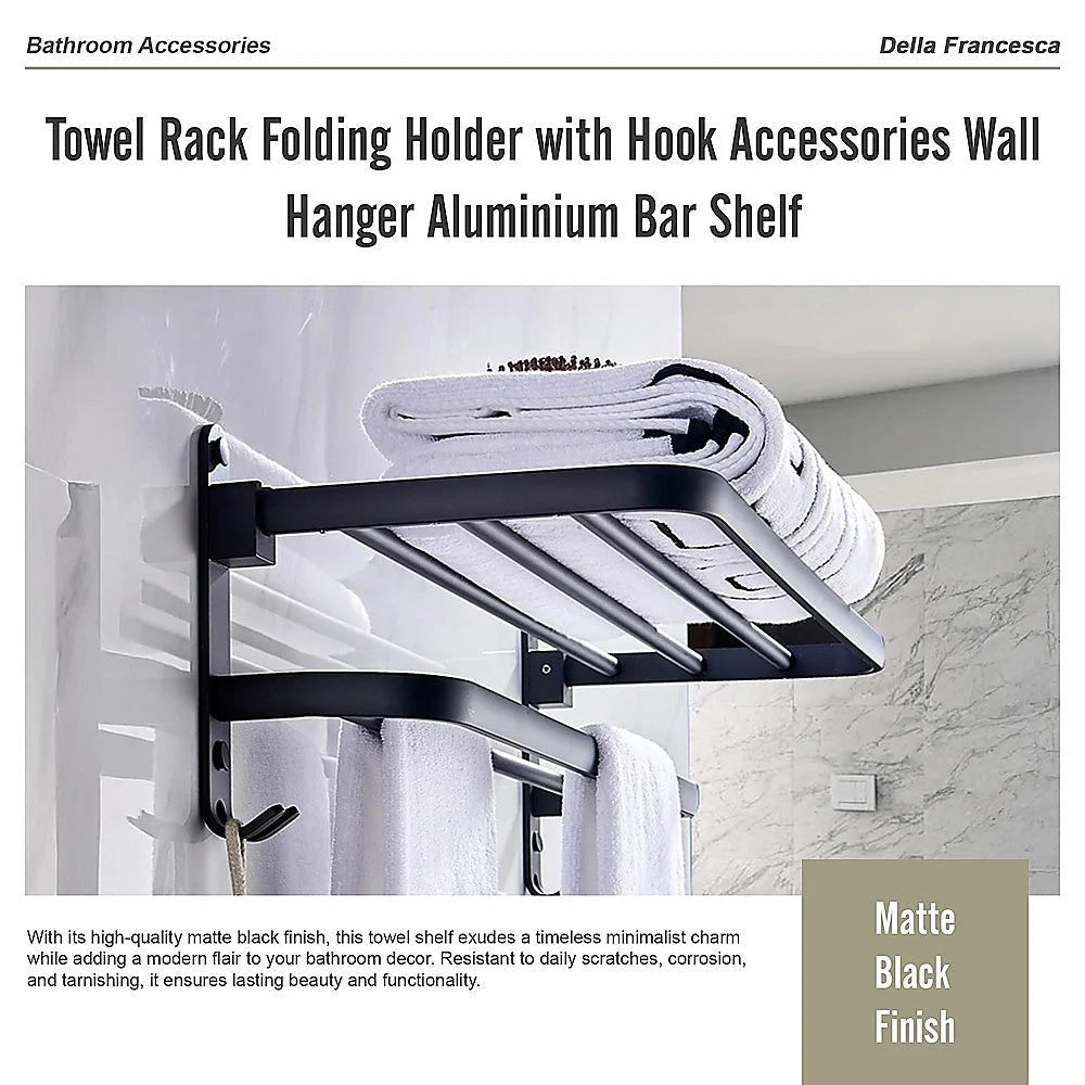 Towel Rack Folding Holder with Hook - Wall-Mounted