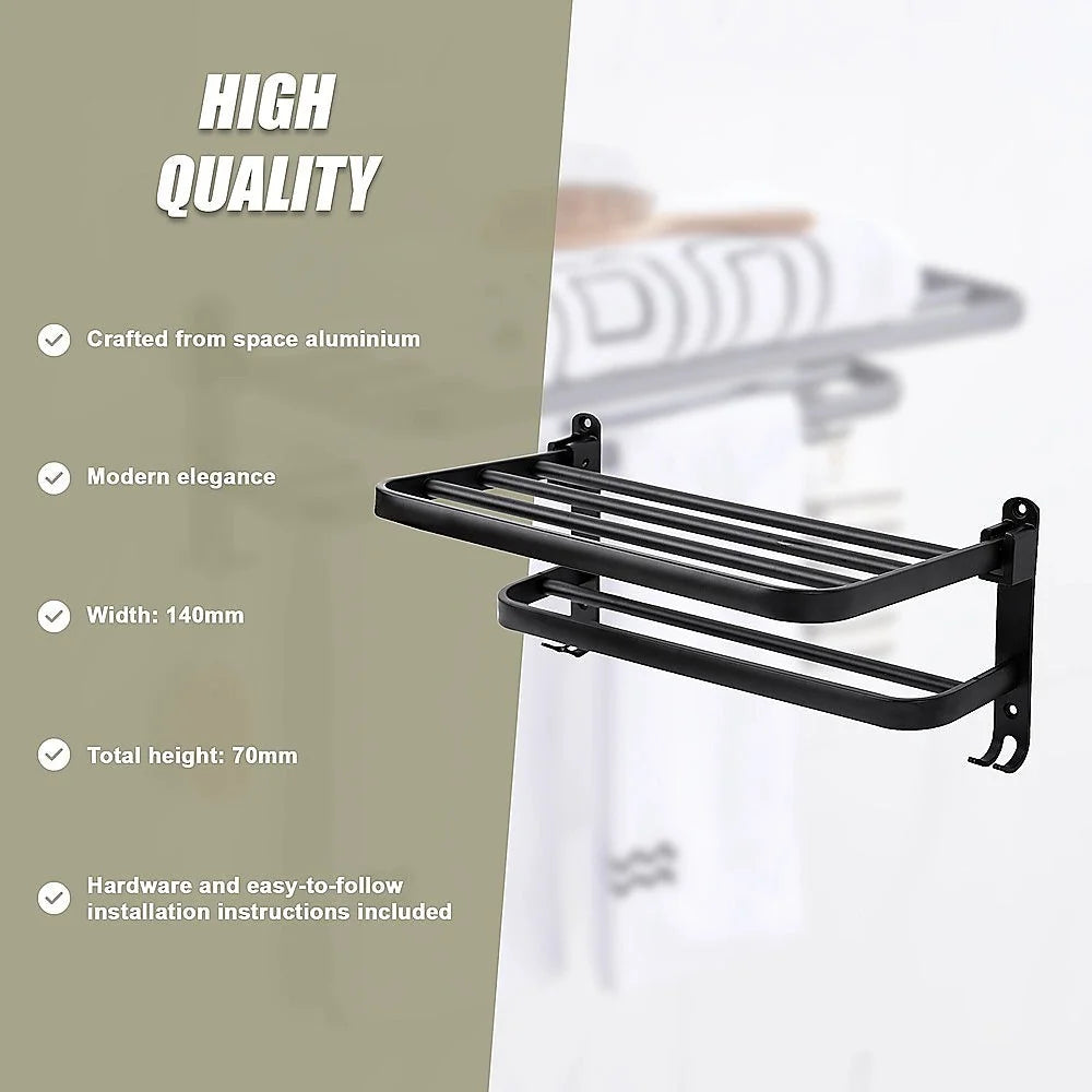 Towel Rack Folding Holder with Hook - Wall-Mounted