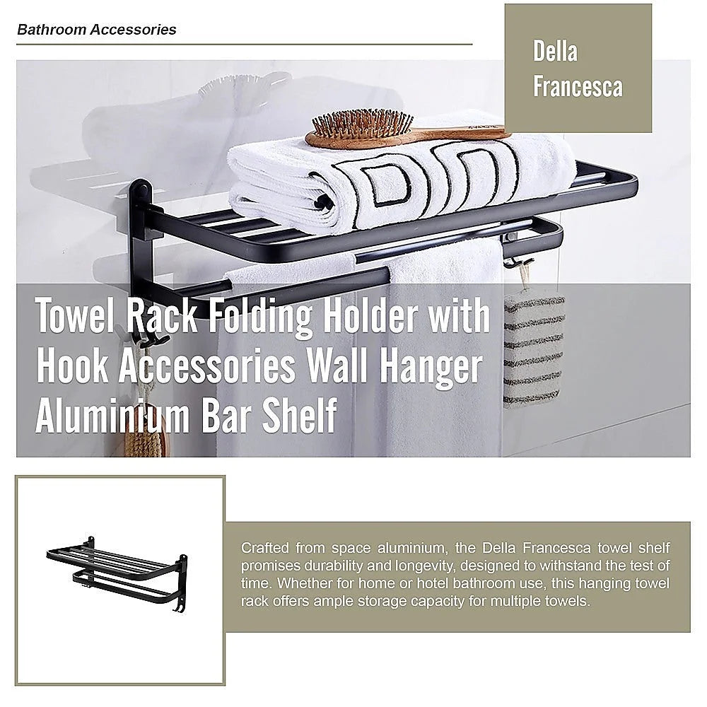 Towel Rack Folding Holder with Hook - Wall-Mounted