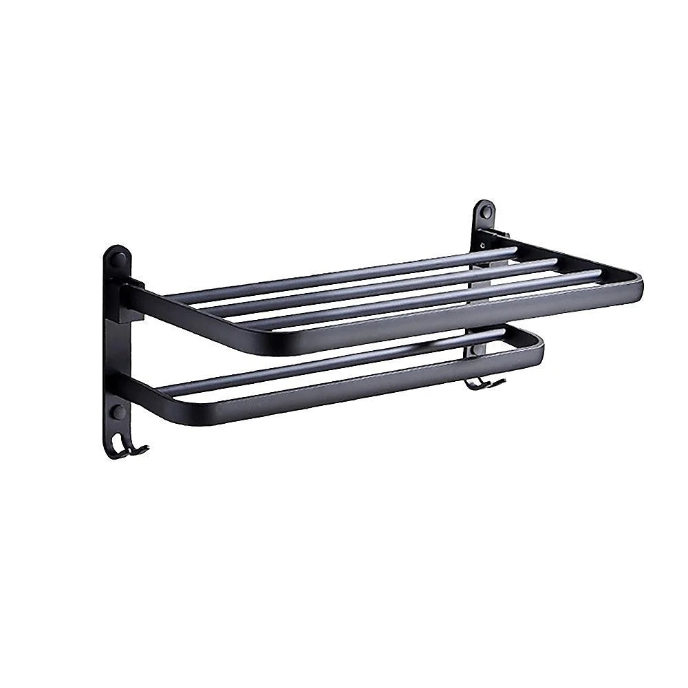 Towel Rack Folding Holder with Hook - Wall-Mounted