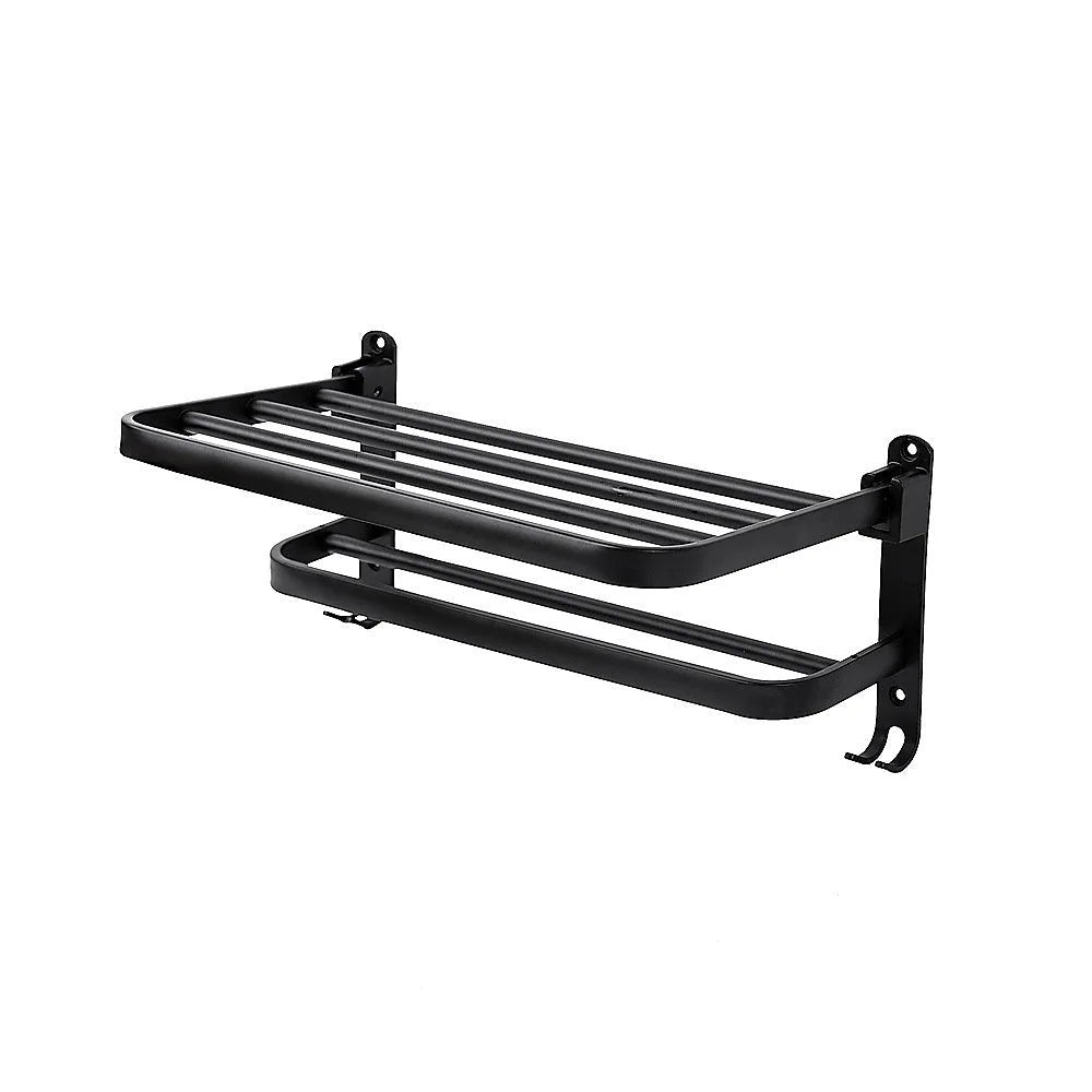 Towel Rack Folding Holder with Hook - Wall-Mounted