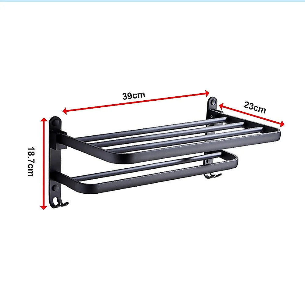 Towel Rack Folding Holder with Hook - Wall-Mounted