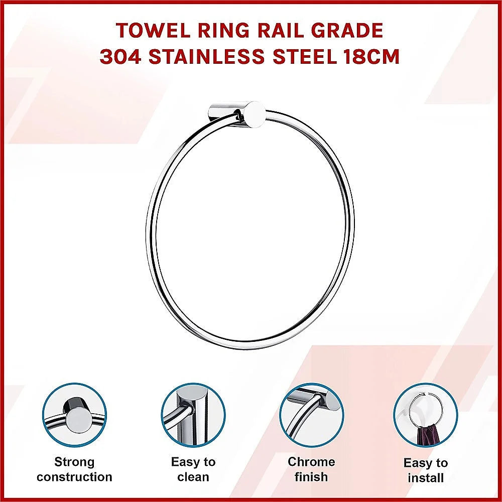 Towel Ring Rail 18cm Grade 304 Stainless Steel