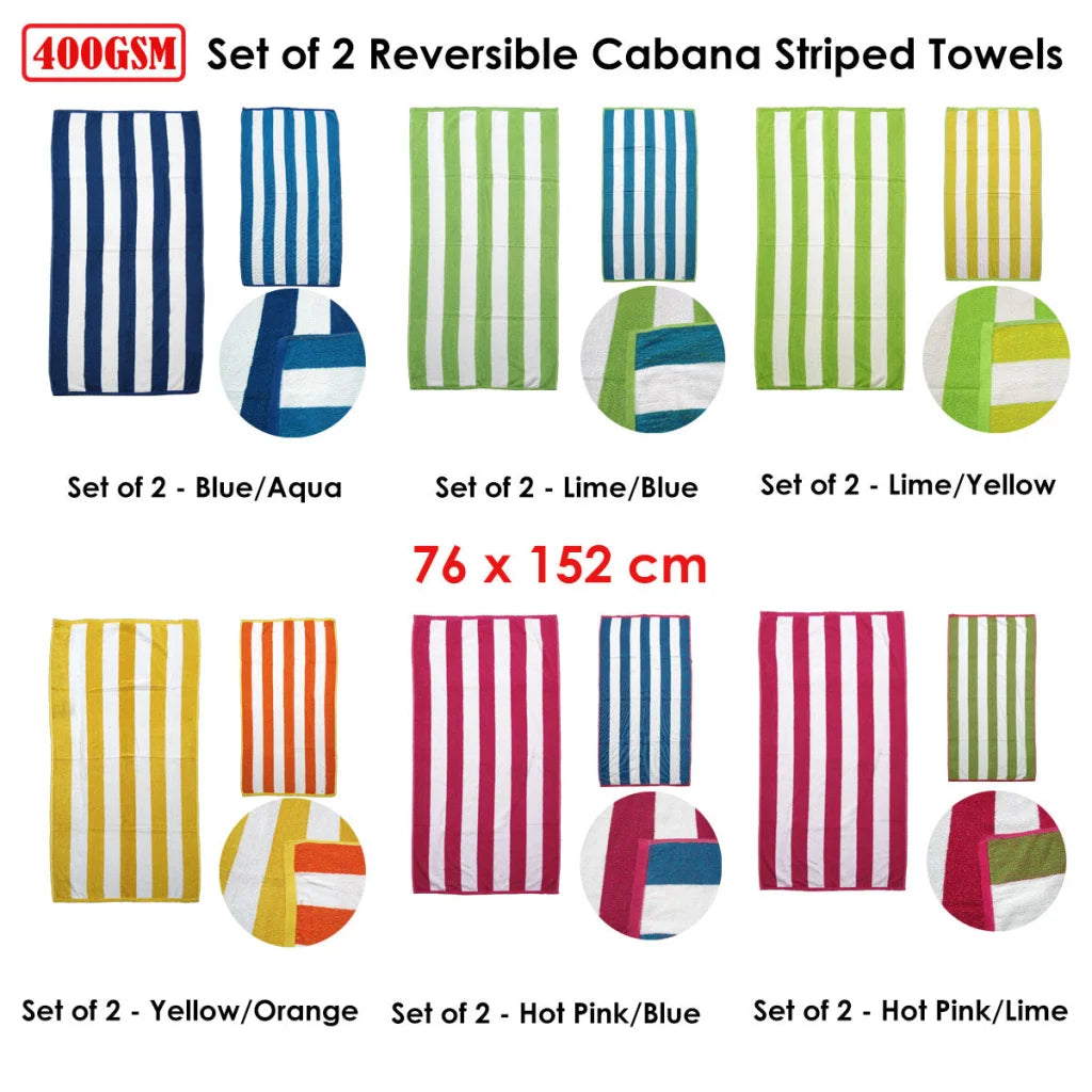 Towels Set of 2 Reversible Cabana Striped Blue/Aqua - Home