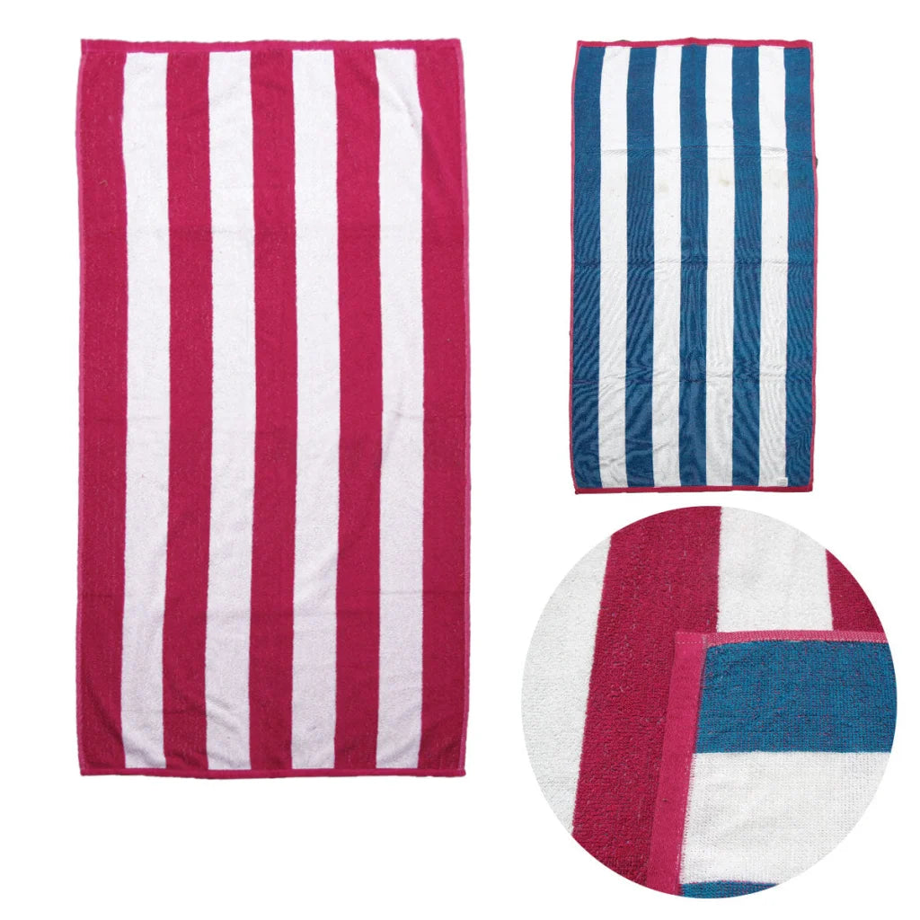 Towels Set of 2 Reversible Cabana Striped Hot Pink/Blue