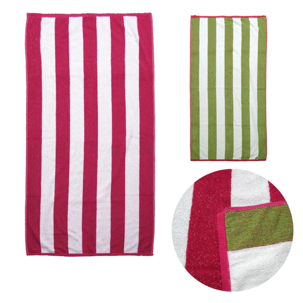 Towels Set of 2 Reversible Cabana Striped Hot Pink/Lime