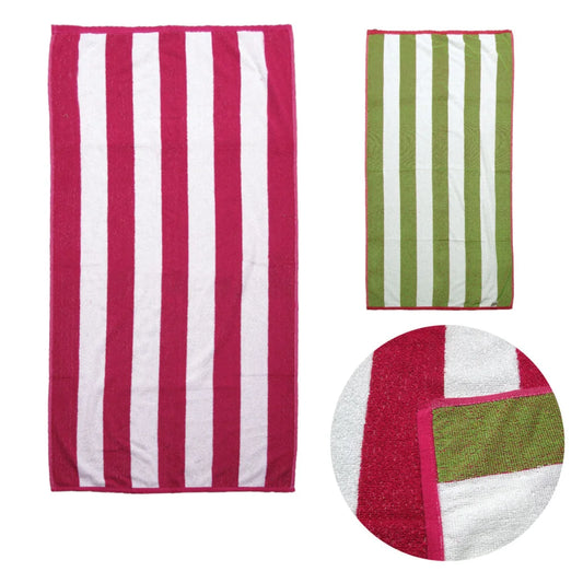 Towels Set of 2 Reversible Cabana Striped Hot Pink/Lime