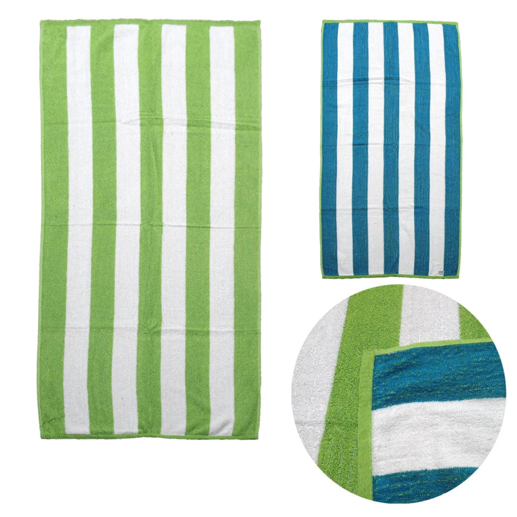 Towels Set of 2 Reversible Cabana Striped Lime/Blue - Home