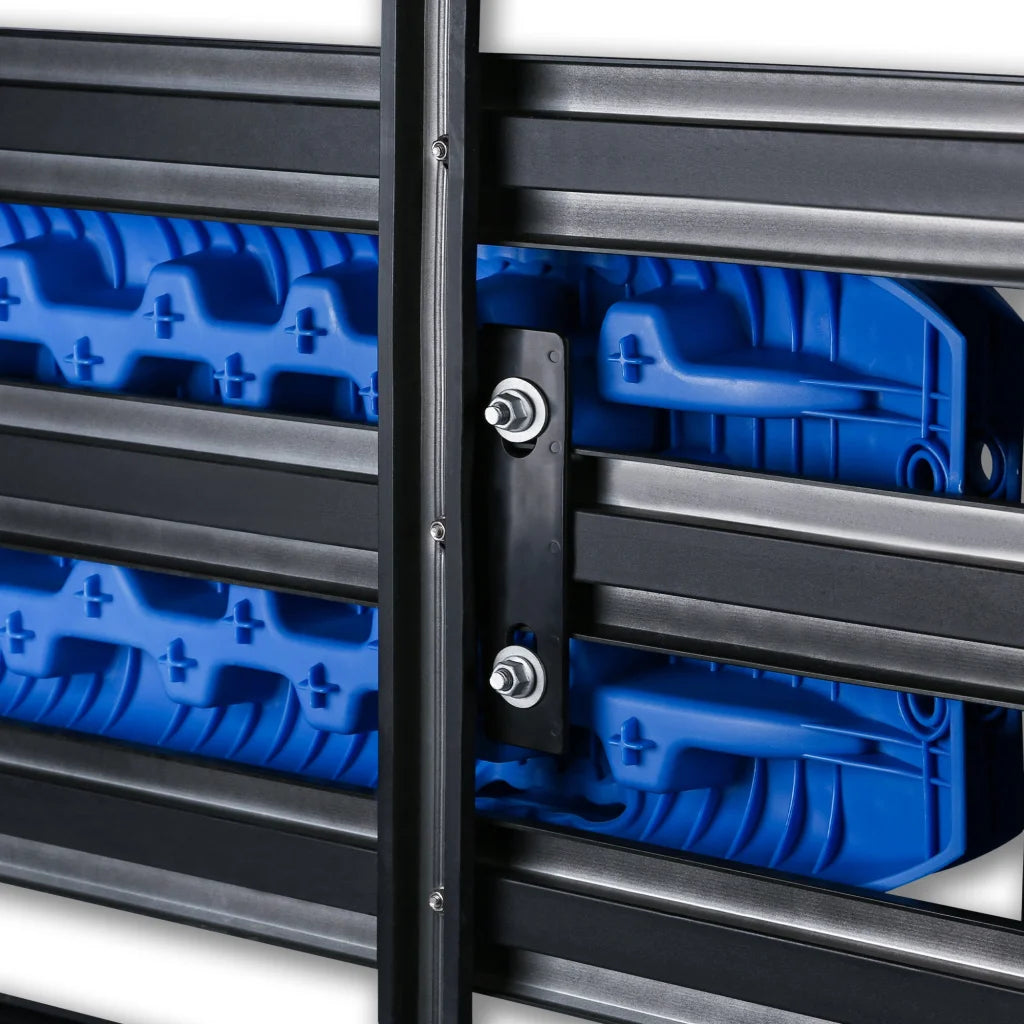 Tracks fixing pins with tiered shelves and metal supports