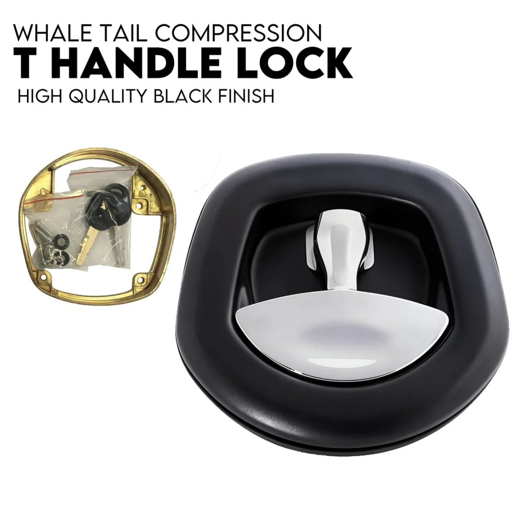 Trailer Toolbox Whale Tail T Handle Lock Latch Compression Black Chrome