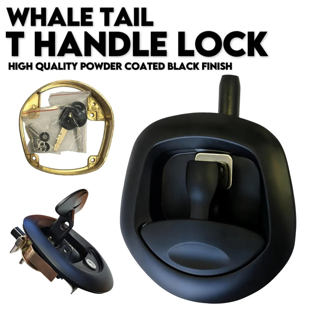 Trailer Ute Toolbox Black Whale Tail T-Handle Lock Latch