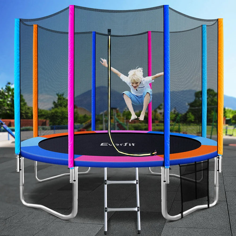 Trampoline set with trampoline ladder and padded safety surround
