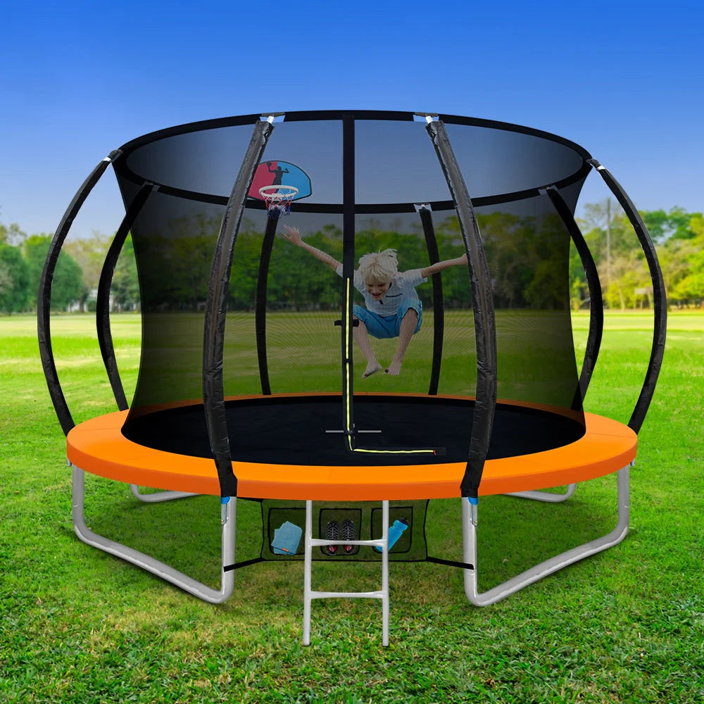 Trampoline 10FT Round with Basketball Hoop Kids Gift Safety