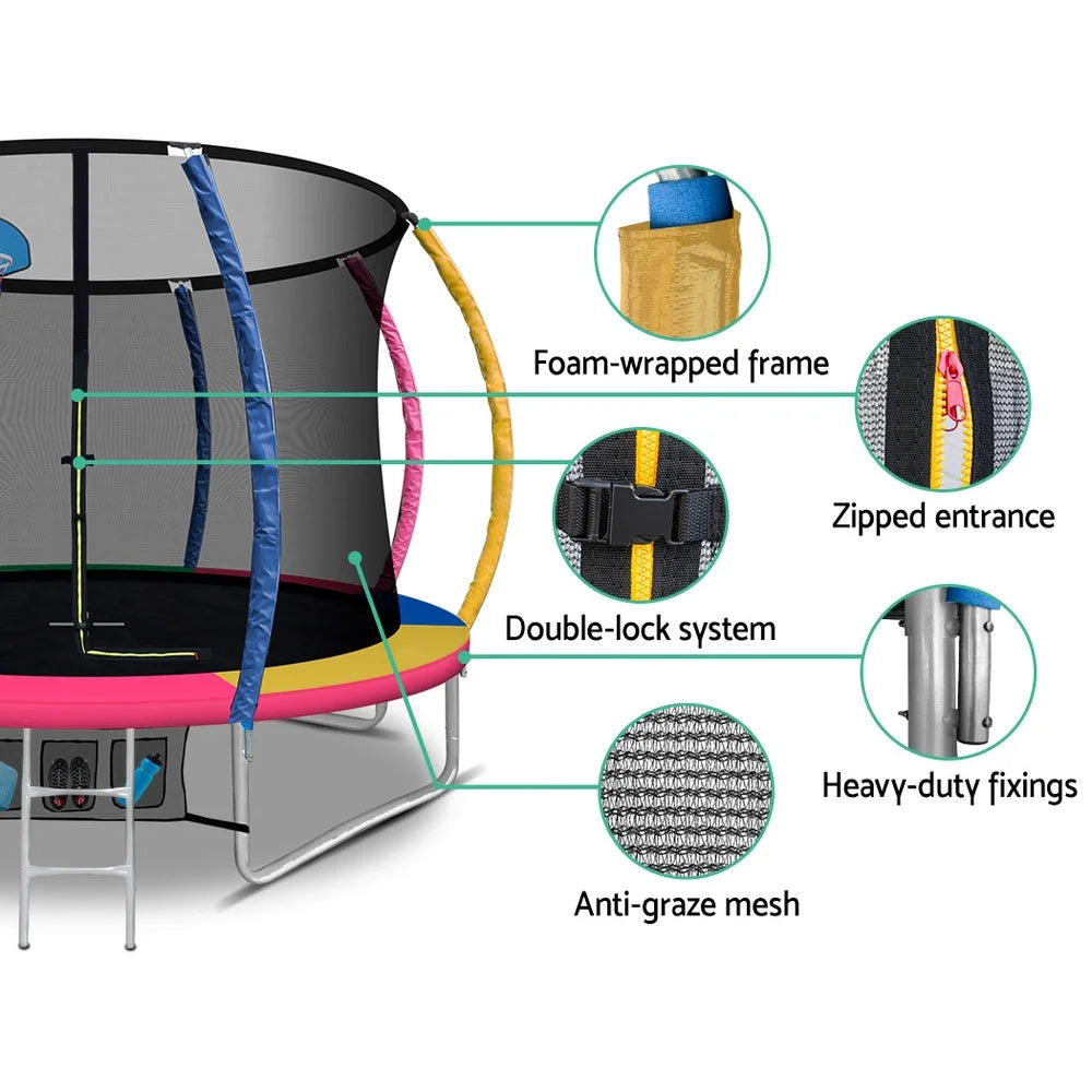Trampoline 10FT Round with Basketball Hoop Kids Gift Safety