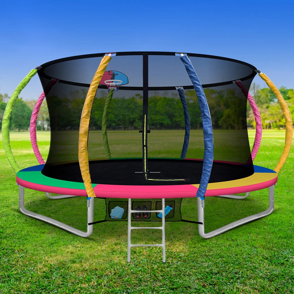 Trampoline 12FT Round with Basketball Hoop Kids Gift
