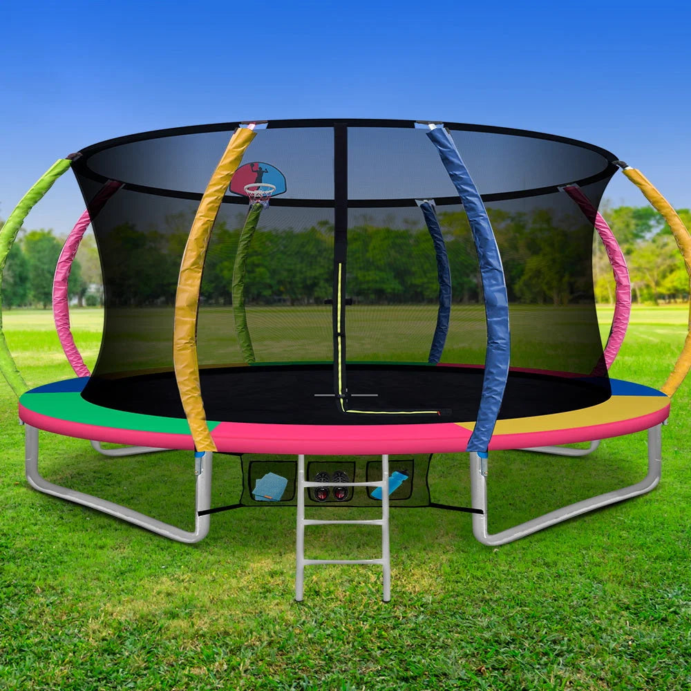 Trampoline 14FT Round with Basketball Hoop Kids Present