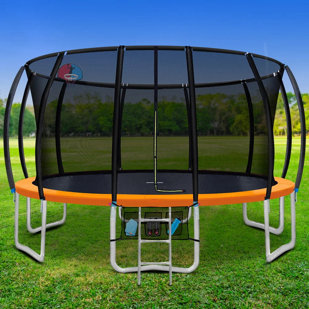 Trampoline 16FT Round with Basketball Hoop Kids Present