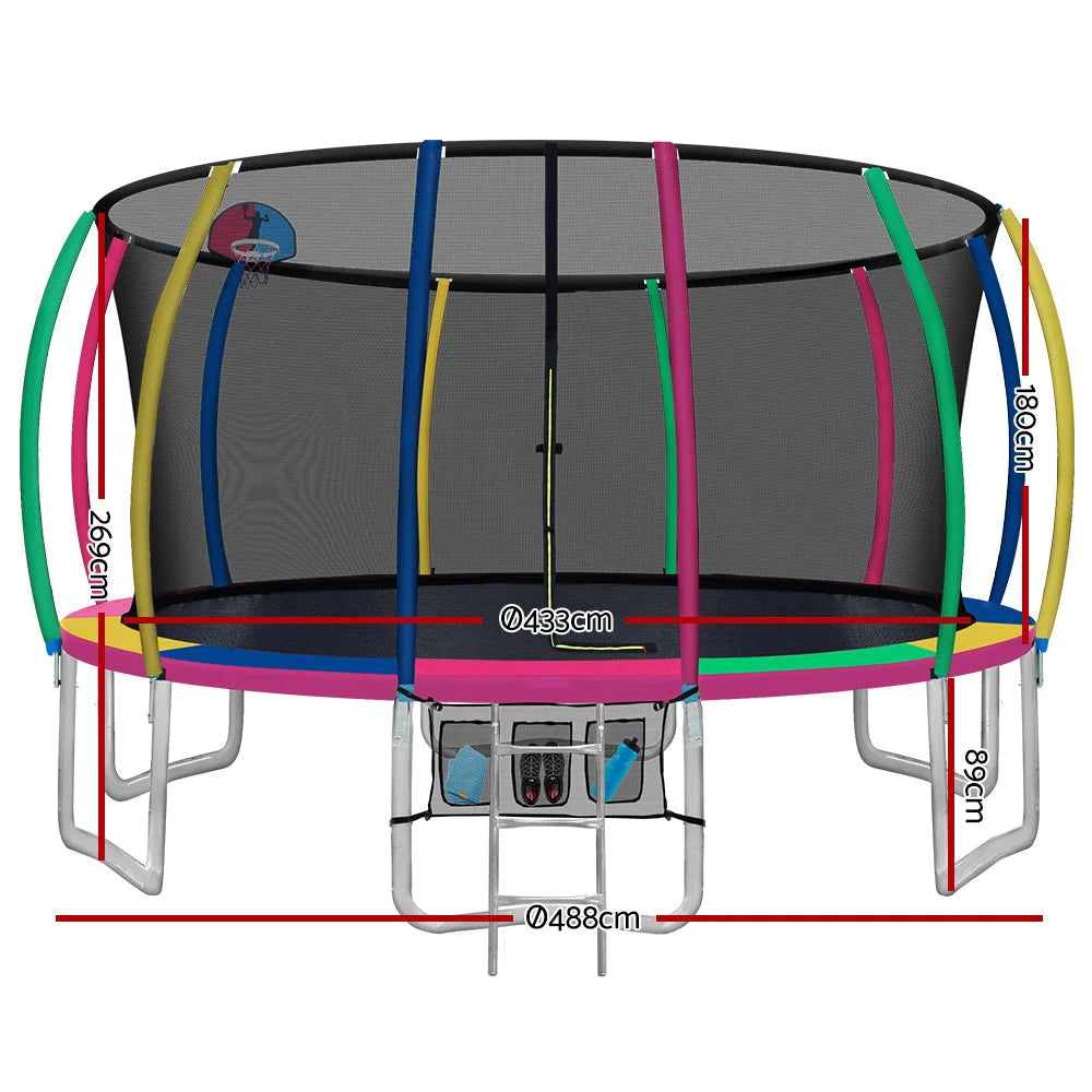 Trampoline 16FT Round with Basketball Hoop Kids Present