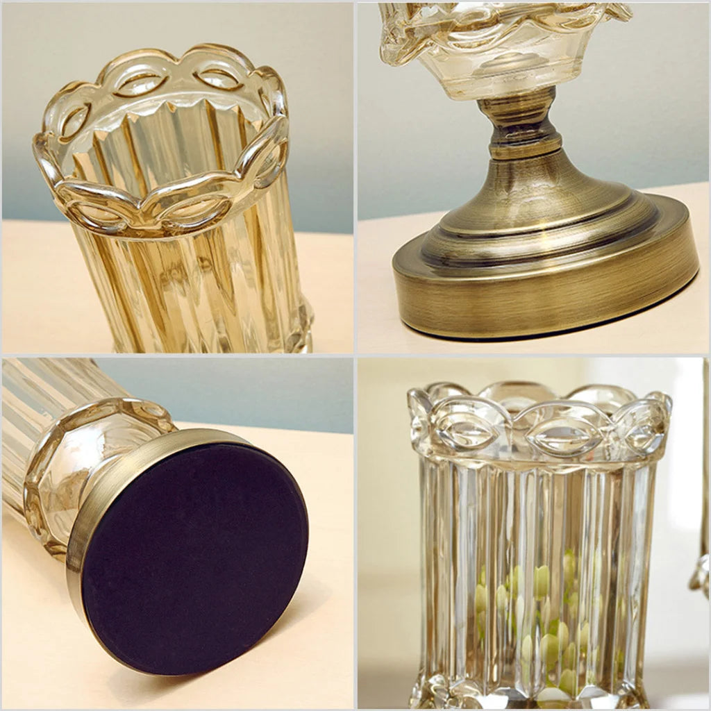 Transparent Glass Flower Vase 28cm with Metal Base Filler Vase - Premium