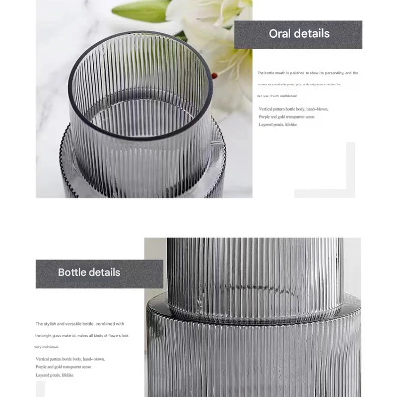 Transparent Modern Two-Tier Ribbed Glass Vase - Elegant