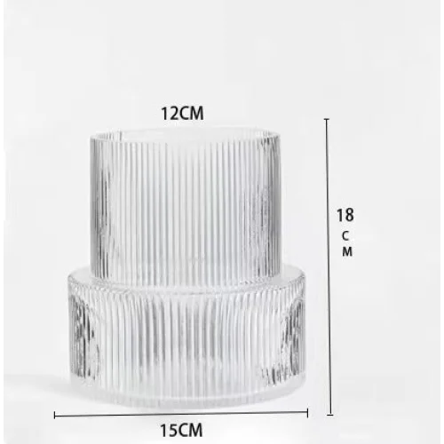 Transparent Modern Two-Tier Ribbed Glass Vase - Elegant