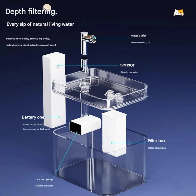 Transparent Wireless Sensor Pet Water Fountain - 1.5L