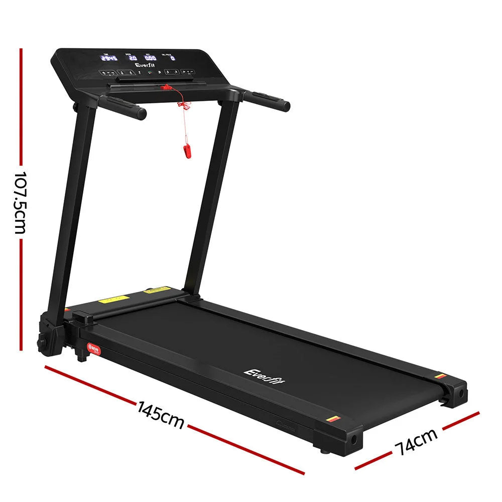 Black 420mm treadmill gym fitness with side profile shown