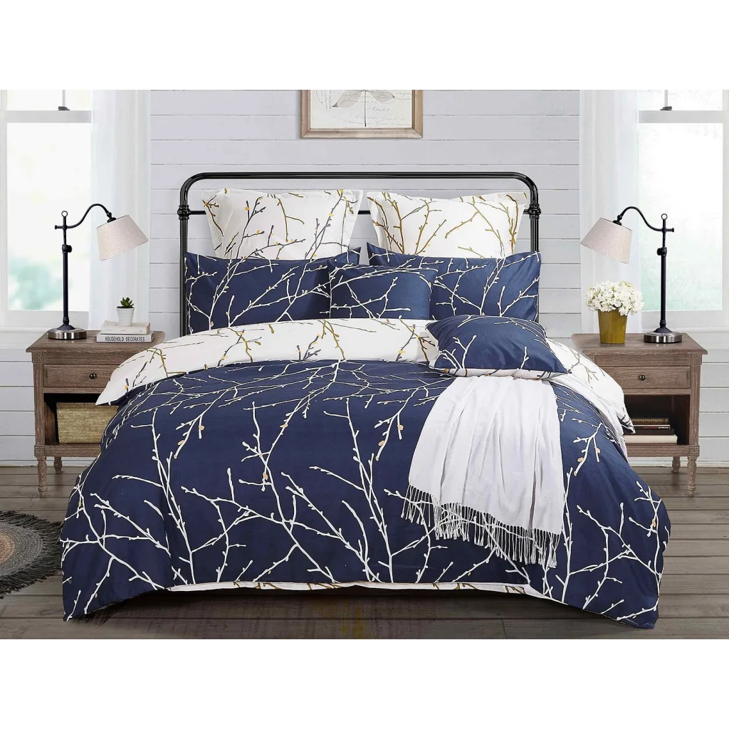 Tree Reversible Blue Duvet Quilt Cover Set King Size - Home