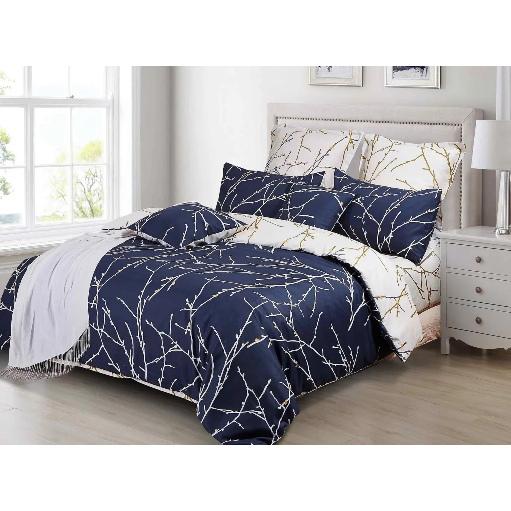 Tree Reversible Blue Duvet Quilt Cover Set King Size - Home