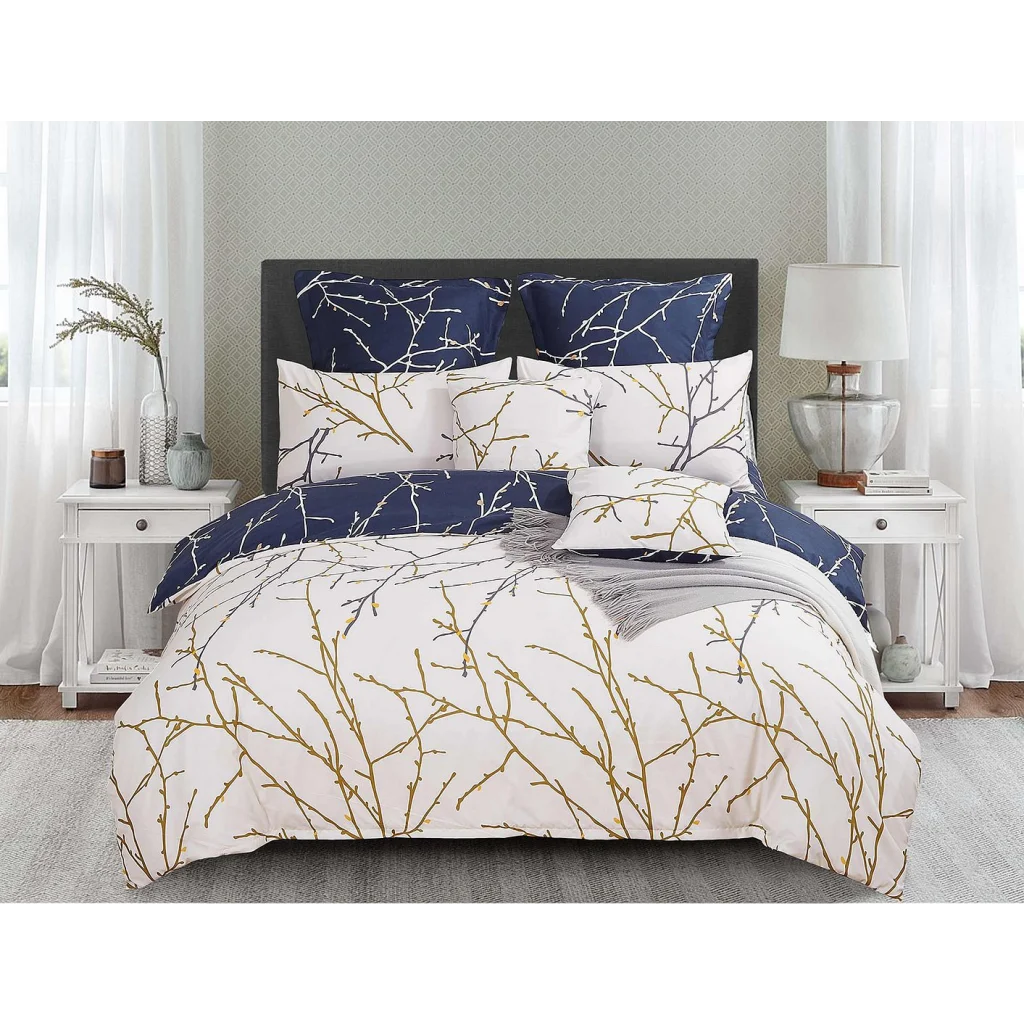 Tree Reversible Blue Duvet Quilt Cover Set Queen Size