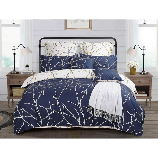 Tree Reversible Blue Duvet Quilt Cover Set Super King Size