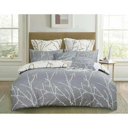 Tree Reversible Grey Duvet Quilt Cover Set Queen Size