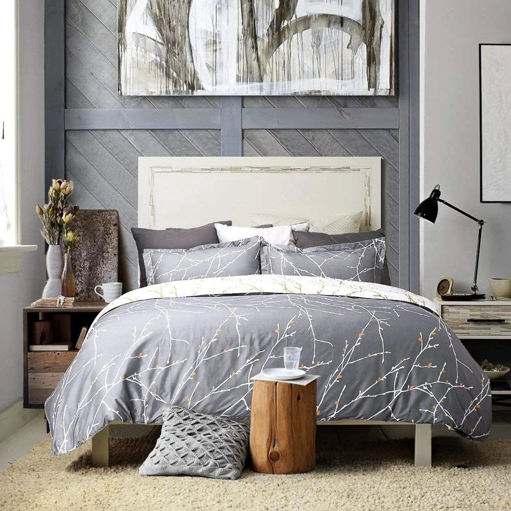Tree Reversible Grey Duvet Quilt Cover Set Super King Size