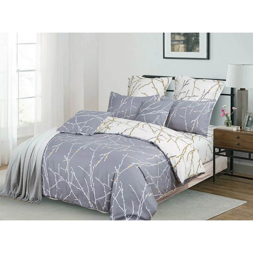 Tree Reversible Grey Duvet Quilt Cover Set Super King Size