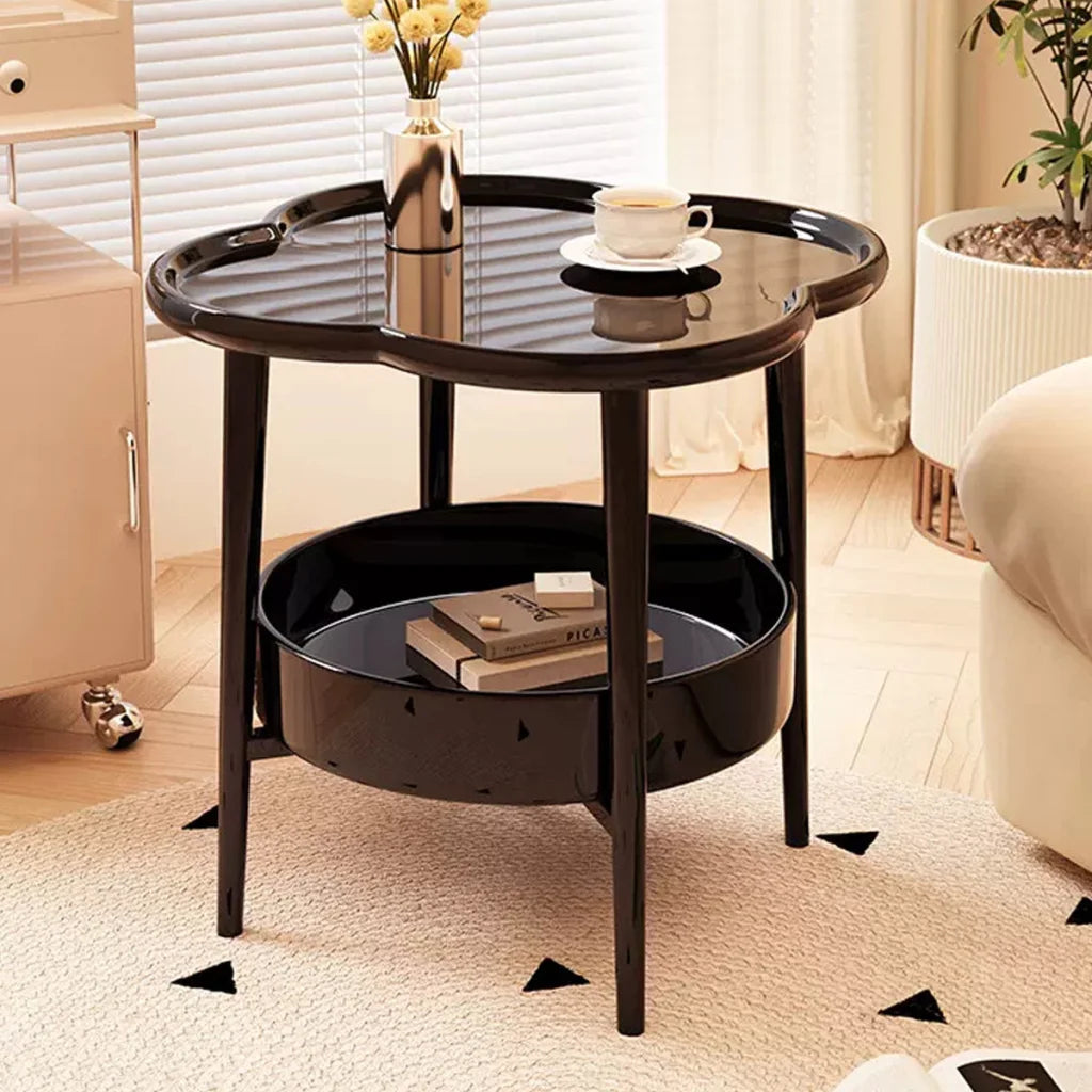 Trendy Black Round Coffee Side Table Modern Minimalist End