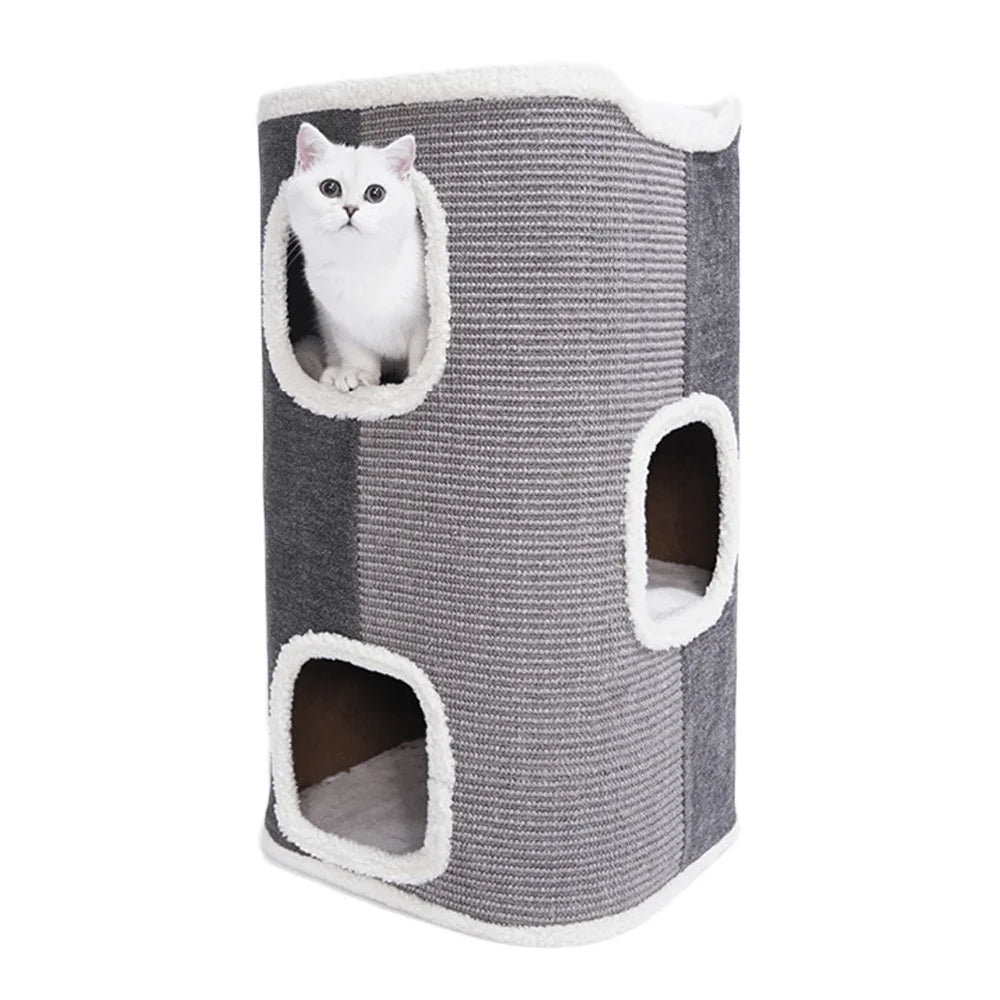 Tri-Level Square Cat Condo with Sherpa Lining - Pet Care