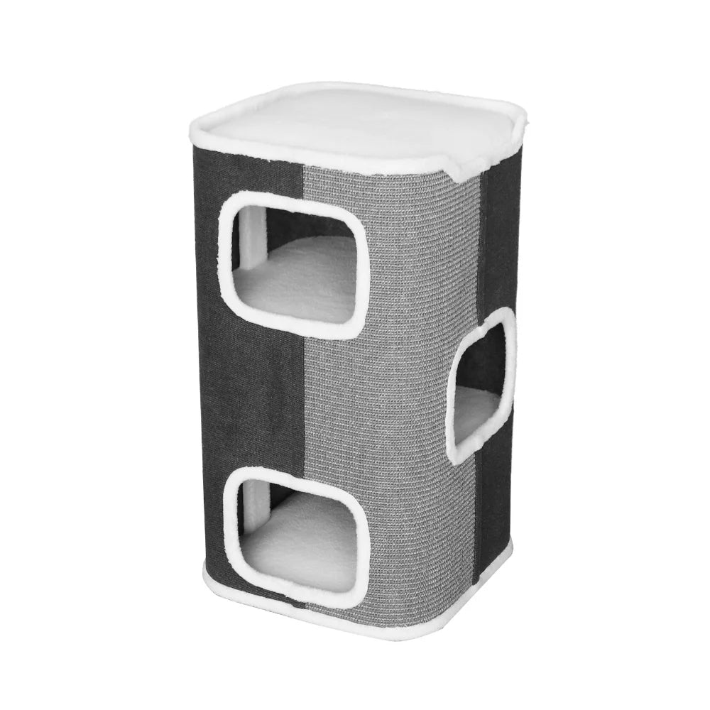 Tri-Level Square Cat Condo with Sherpa Lining - Pet Care
