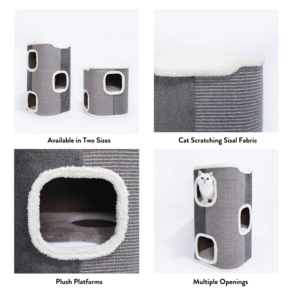 Tri-Level Square Cat Condo with Sherpa Lining - Pet Care
