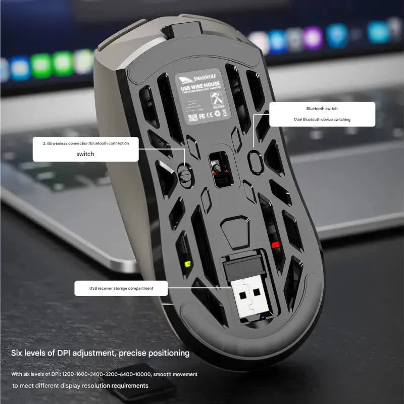Tri-Mode Wireless Gaming Mouse - 1KHz Polling 10000 DPI